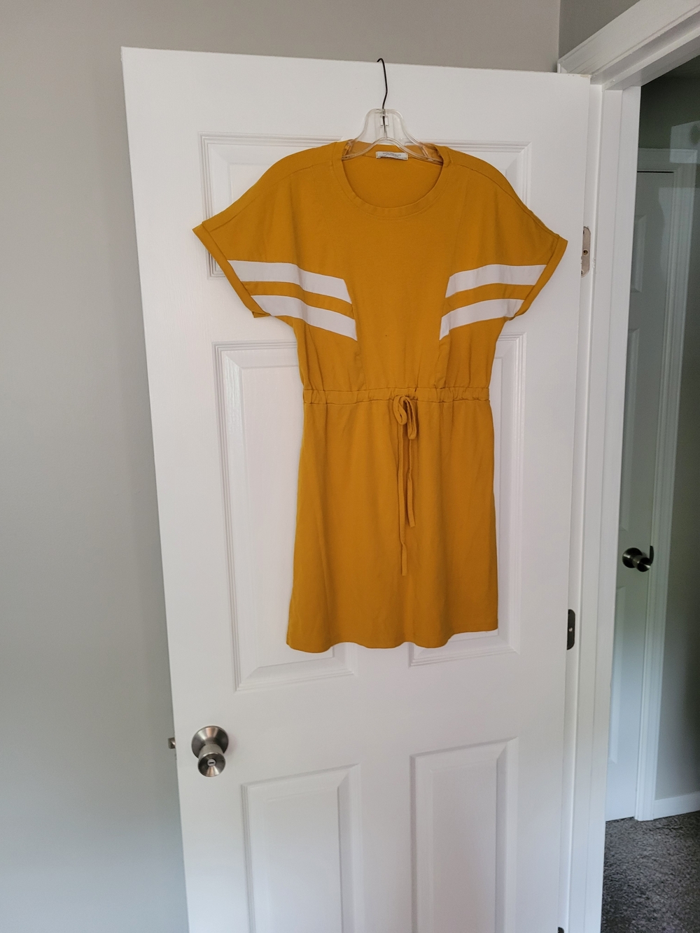 Zara Terez Mustard Mini Dress with White Sleeve Stripes